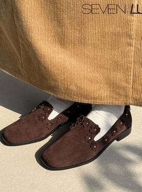 SEVEN LUNA国内正品~2026春季复古铆钉花朵乐福鞋单鞋女SLMK526