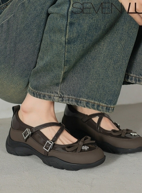 SEVEN LUNA~国内正品2025秋冬厚底蝴蝶结玛丽珍鞋休闲鞋女SLWC460