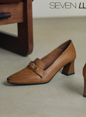 SEVEN LUNA国内正品~2026春季法式复古通勤粗跟乐福单鞋女SLWC090