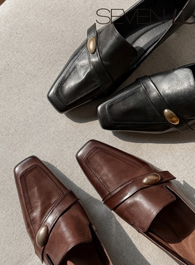 SEVEN LUNA国内正品~2026春季复古通勤方头粗跟乐福单鞋女SLWC258