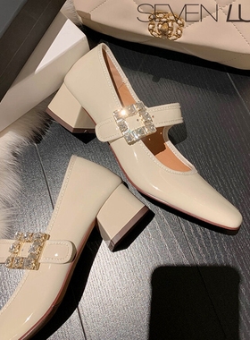 SEVEN LUNA~国内正品代购2023春季法式玛丽珍鞋粗跟单鞋女SLMO698