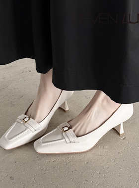 SEVEN LUNA~国内正品2026春季法式复古通勤浅口高跟单鞋女SLWC860