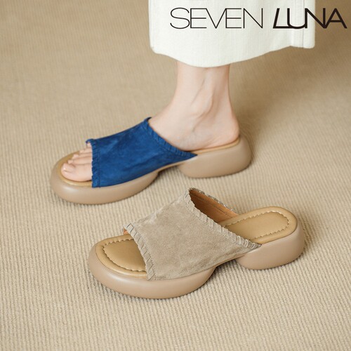 SEVEN LUNA~国内正品2026夏季踩屎感一字拖厚底外穿凉鞋女SLDT110