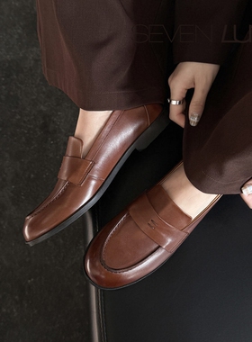 SEVEN LUNA国内正品2026春季英伦风乐福鞋一脚蹬低跟单鞋女SLZ537