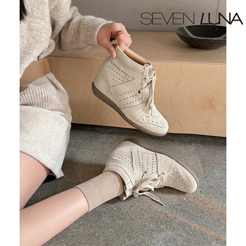 SEVEN LUNA~国内正品2026秋冬复古高帮鞋内增高百搭休闲鞋SLNA031