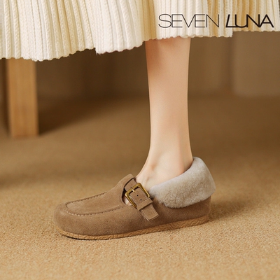 SEVEN LUNA~国内正品2025冬季加绒博肯鞋乐福鞋保暖棉鞋女SLWC960