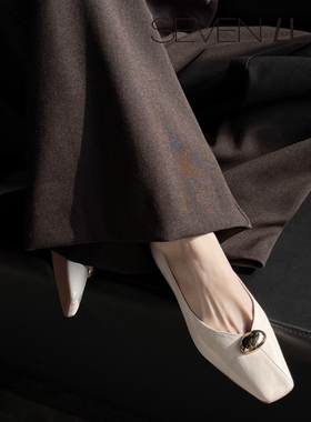 SEVEN LUNA~国内正品2026春季法式简约风通勤粗跟单鞋女SLWC952