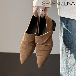 复古褶皱通勤尖头深口单鞋 2026春季 女SLMK529 LUNA国内正品 SEVEN