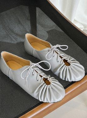 SEVEN LUNA~国内正品2025秋季法式褶皱芭蕾鞋平底单鞋女SLHY017