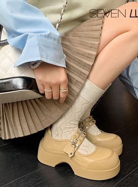 SEVEN LUNA~国内正品2025春季学院风铆钉厚底玛丽珍单鞋女SLMK950