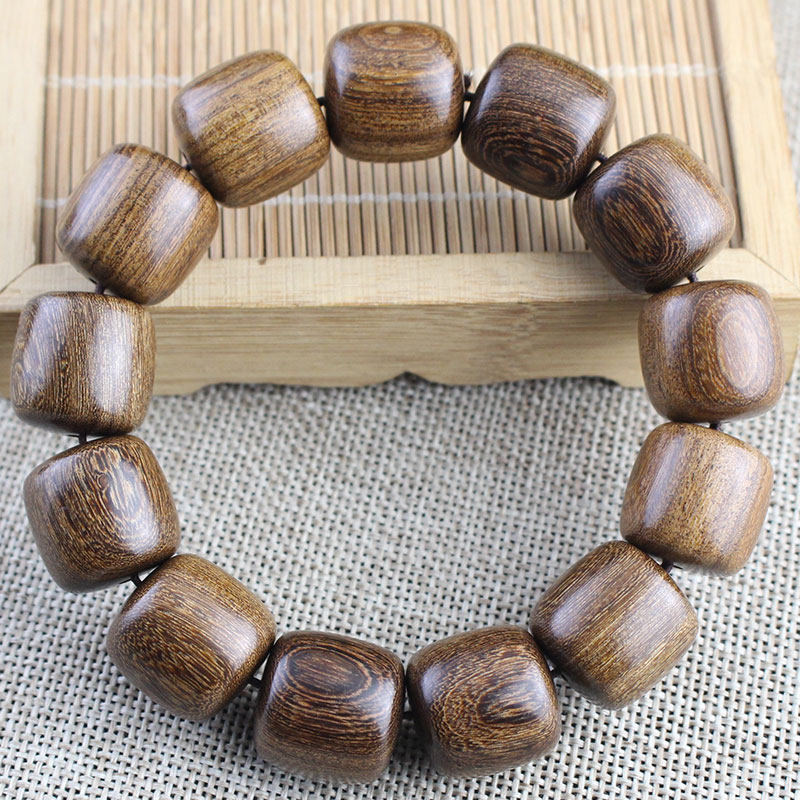 厂家直销实木沉水老料金丝檀木手串桶珠单圈木质文玩佛珠男女手链