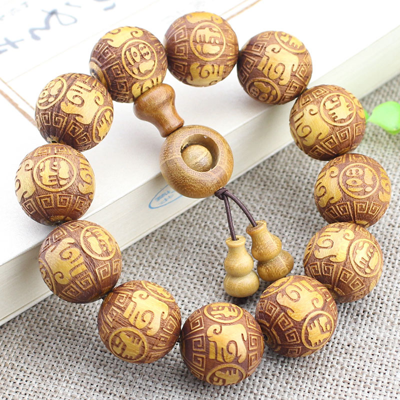 天然柘木手串雕刻佛珠福禄寿木珠文玩男女手链饰品直播间粉丝福利