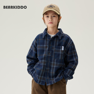 秋冬新款男童加绒格子衬衫外套儿童冬季保暖衬衣中大童柔软