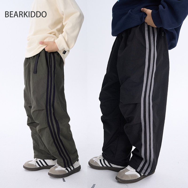 BearKiddo男童日系宽松休闲长裤2024冬装新款加绒直筒裤儿童保暖