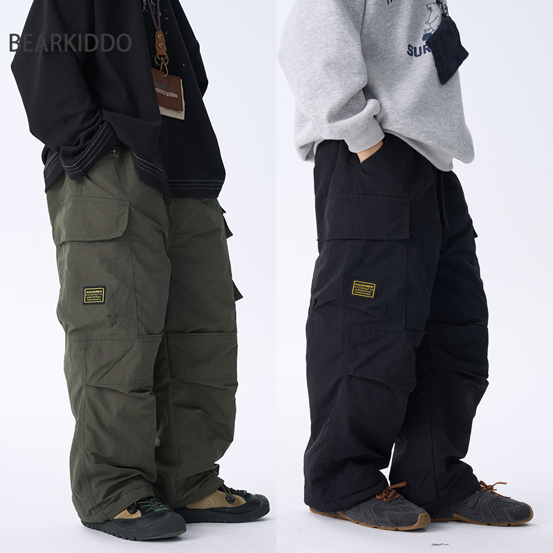 BearKiddo男童冬装山系户外夹棉加厚工装裤儿童新款宽松休闲长裤