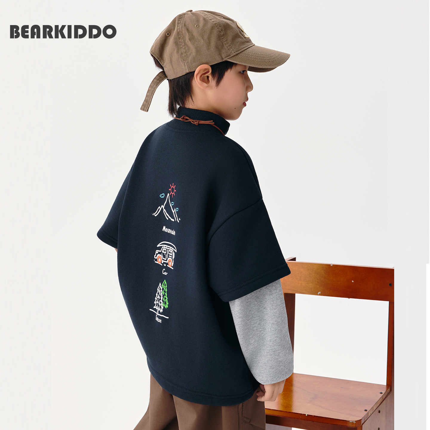 2025秋冬日系撞色半高领加绒卫衣儿童加厚保暖上衣男童洋气打底衫