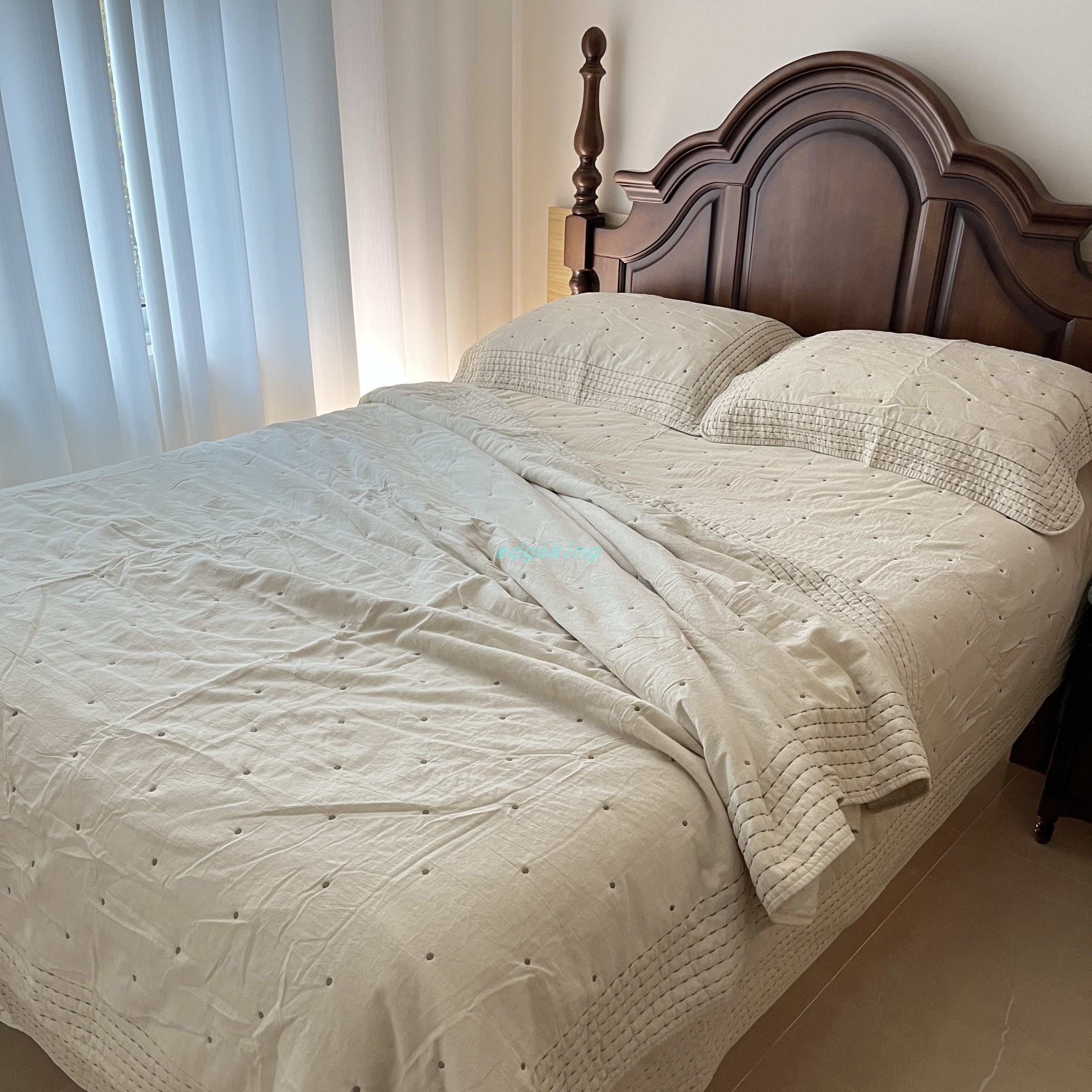 浦江工厂  新款简兮米粒圆点绣花棉麻床盖四件套多功能被套三件套,床上用品,床盖,淘宝优惠券,粉丝福利购,淘宝优惠卷