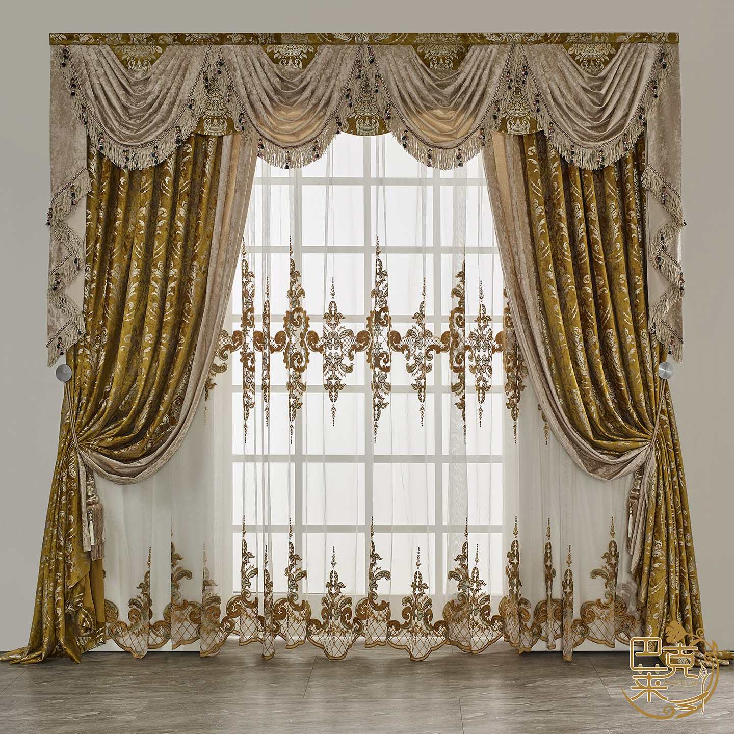 欧式刺绣绒布客厅遮光雕印窗帘法式浪漫风装饰窗幔帘金色卧室奢华