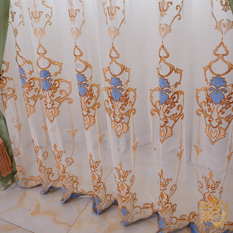 新款欧式绣花遮光窗帘成品简约现代客厅卧室落地窗帘布纱绣花窗纱
