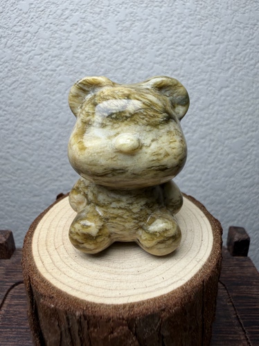 岫玉花玉小熊摆件造景实物如图