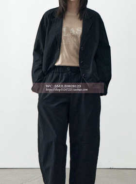 【VOVOSHOP】韩国代购BEAKER25SS  黑色棉亚麻混宽松山本裤 推