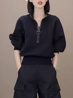 女士卫衣女款2025新款春秋高级感半拉链立领纯色短款时尚遮肚上衣