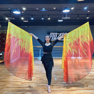 新款民族旗舞蹈道具赞美旗雪纺渐变火焰黄红纱巾敬拜旗崇拜旗道具