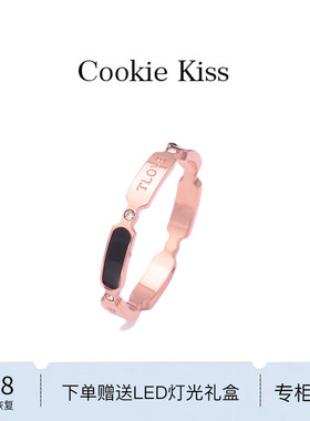 英国 【设计师】Cookie Kiss简约黑胶18K金戒指女时尚个性食指戒