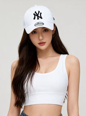 new era棒球帽MLB纽约扬基9forty硬顶弯檐调节街头嘻哈男女帽白色