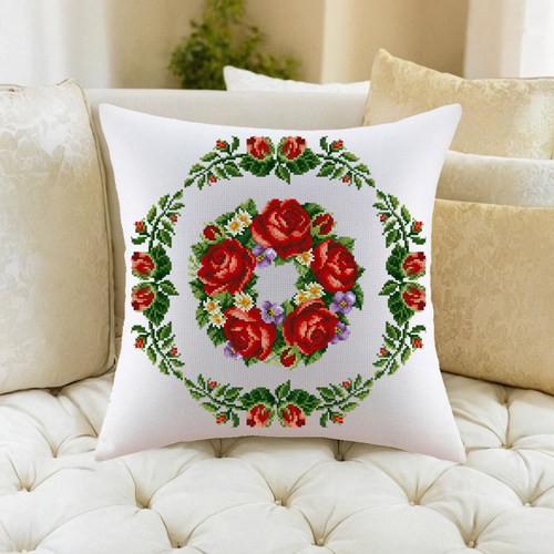 高级感十字绣抱枕十字绣抱枕花卉玫瑰花环客厅沙发汽车靠垫自己绣