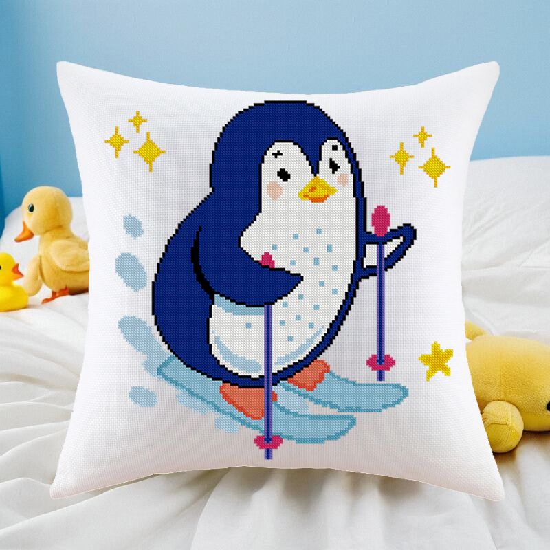治愈系十字绣抱枕十字绣动物卡通可爱的企鹅2卡通汽车靠垫自己绣