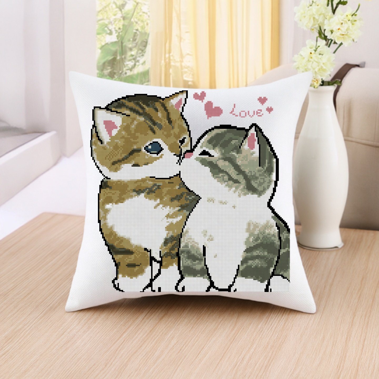 治愈系十字绣抱枕卡通动漫好朋友亲亲猫咪沙发抱枕靠垫自己绣,居家布艺,十字绣套件,淘宝优惠券,粉丝福利购,淘宝优惠卷