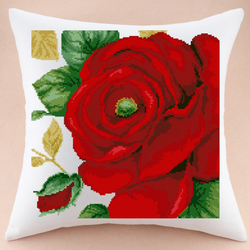刺绣抱枕高级感十字绣抱枕十字绣浪漫红玫瑰沙发汽车靠垫自己绣