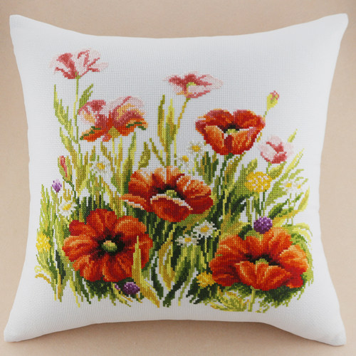 自己绣十字绣抱枕罂粟花丛艺站