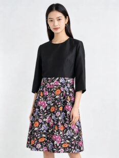 华家超重磅真丝羊毛内衬全真丝气质优雅立体剪裁真丝羊毛连衣裙