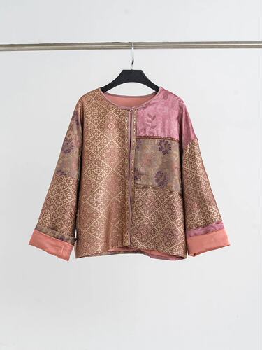 F冰冰同款重磅真丝香云纱金丝提花刺绣大气轻奢高级感气质外套