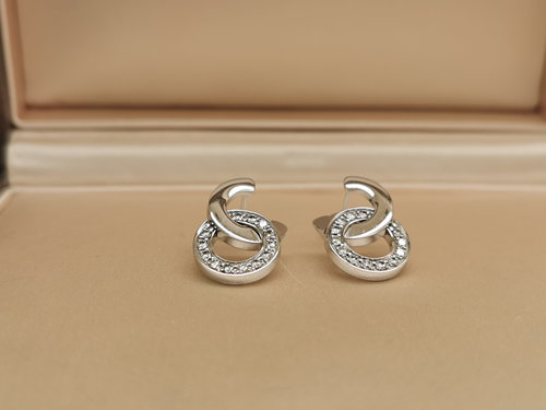 二手正品99新Piaget伯爵possession18k白金女款钻石耳钉耳环耳饰