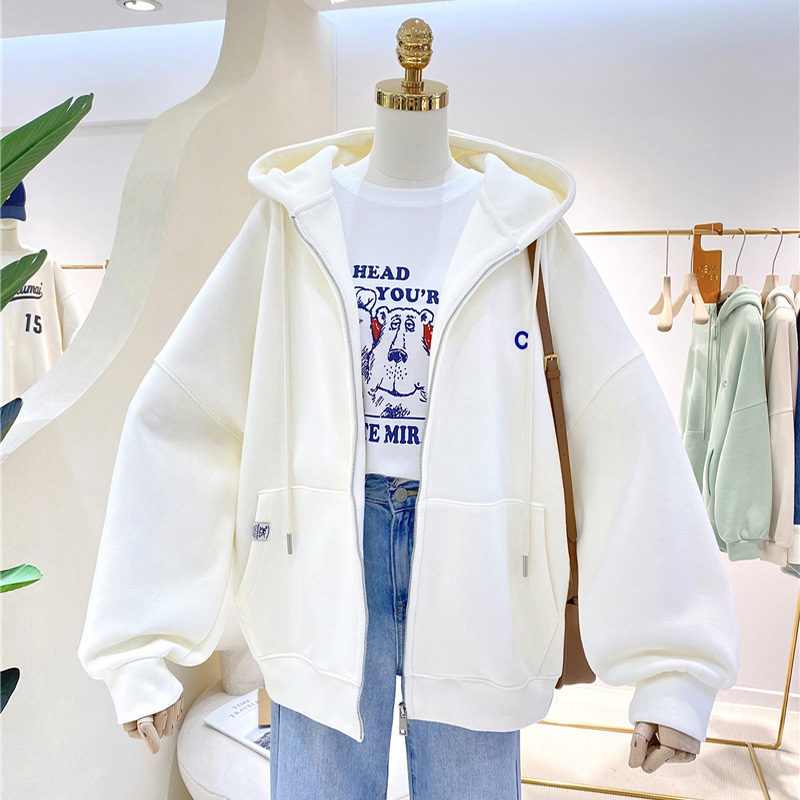 女童秋冬连帽卫衣外套加绒拉链衫