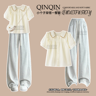 女童套装夏季薄款2025新款衬衫短袖T恤中大童阔腿裤子休闲两件套