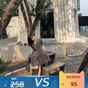 【清仓特价 不退不换】伊甸园之夏  法式碎花复古显瘦收腰连衣裙