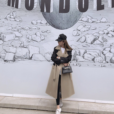 拼色法式长款风衣法式