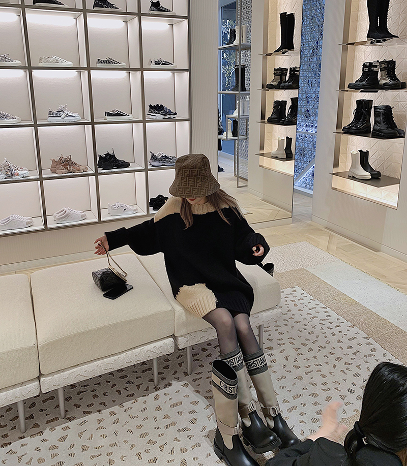 LANGBOOM   进口马海毛  美式曲奇 拼色套头长款宽松慵懒风毛衣