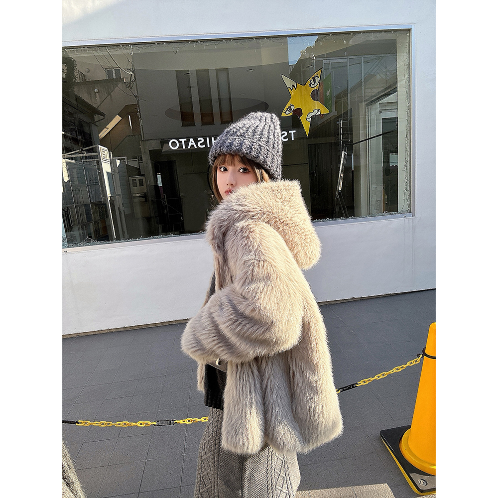 手工编织感环保皮草大衣外套