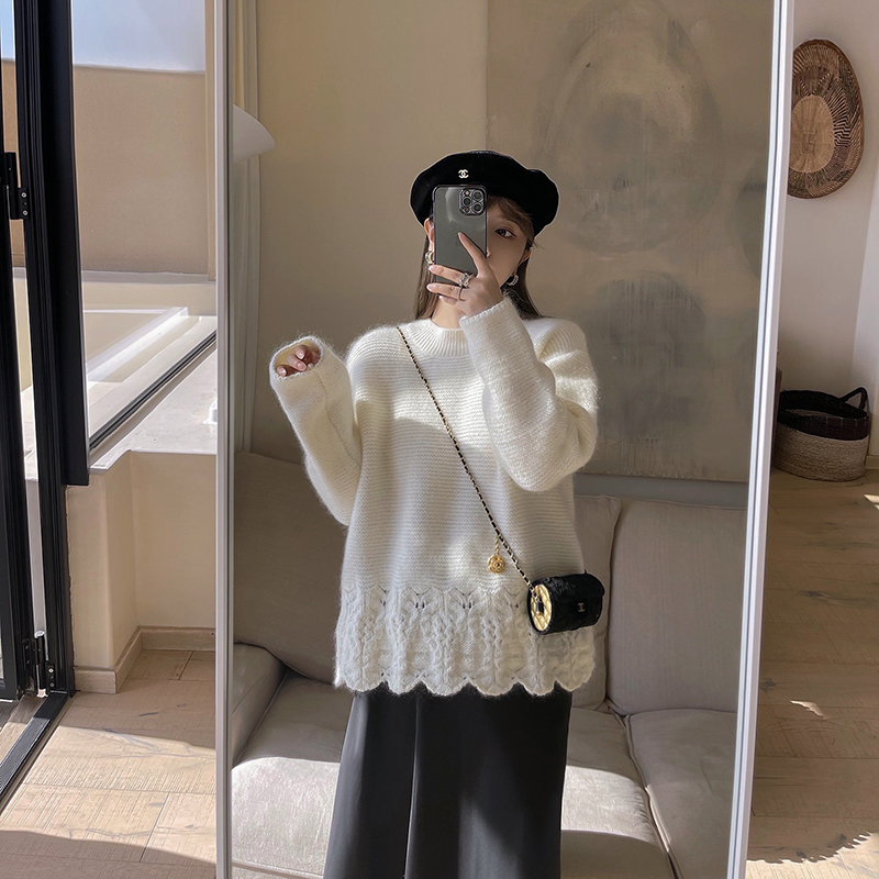 马海毛羊毛花边软糯糯长袖毛衣