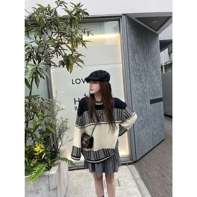 LANGBOOM  普若诺亚  巨美~~费尔岛慵懒提花宽松高级感套头毛衣