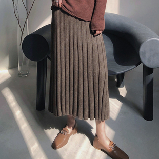 LANGBOOM 高级百搭显瘦百褶藏肉羊绒羊毛半身裙 bi入