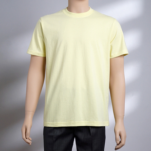 夏季重磅简约柠檬黄圆领无缝桶织百搭透气纯棉220gT恤打底衫