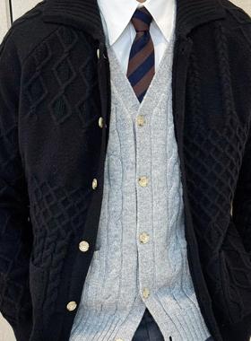 冬季2/18NM抗起球插肩袖高级感黑色针织毛衣开衫提花男士休闲外套