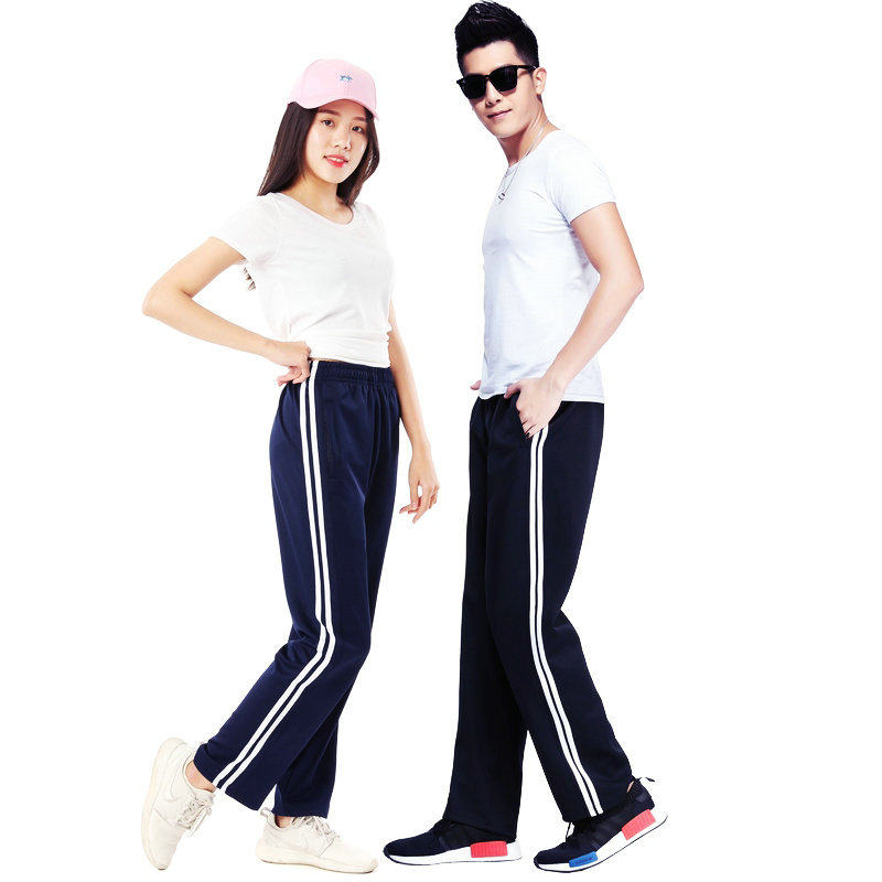 包邮春夏秋涤纶学生裤南韩丝两道杠校服裤运动长裤宽松直筒休闲裤