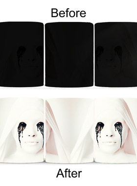 tiktok美国恐怖故事变色杯学生宿舍热感应陶瓷魔术咖啡恶搞马克杯